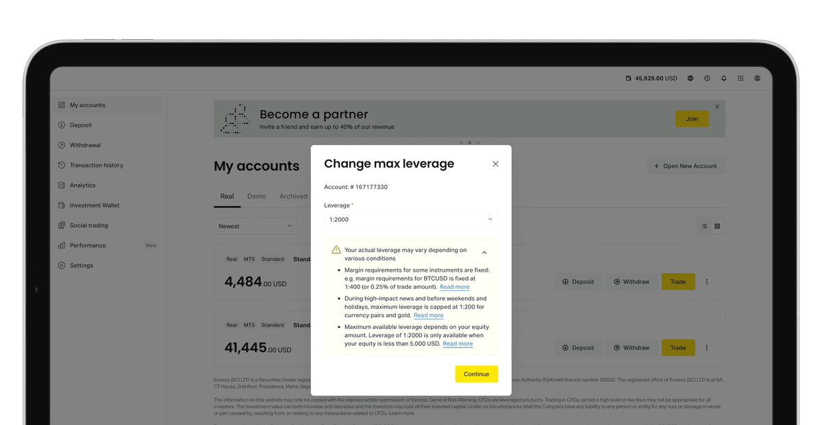 Change the maximum trading leverage in your Mt8Pro Personal Area.